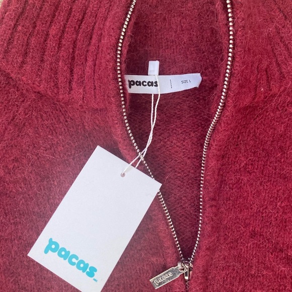 Pacas Men’s Alpaca Wool Sweater Quarter Zip NWT in Bordeaux Melange Red Size L - Picture 11 of 12